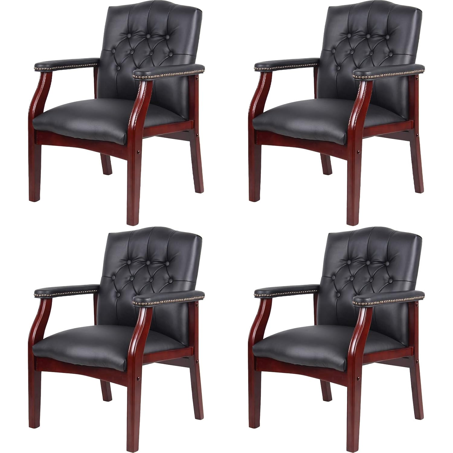 Office Furniture Ergonomic - Zwarte lederen bureaustoelen, set van 4