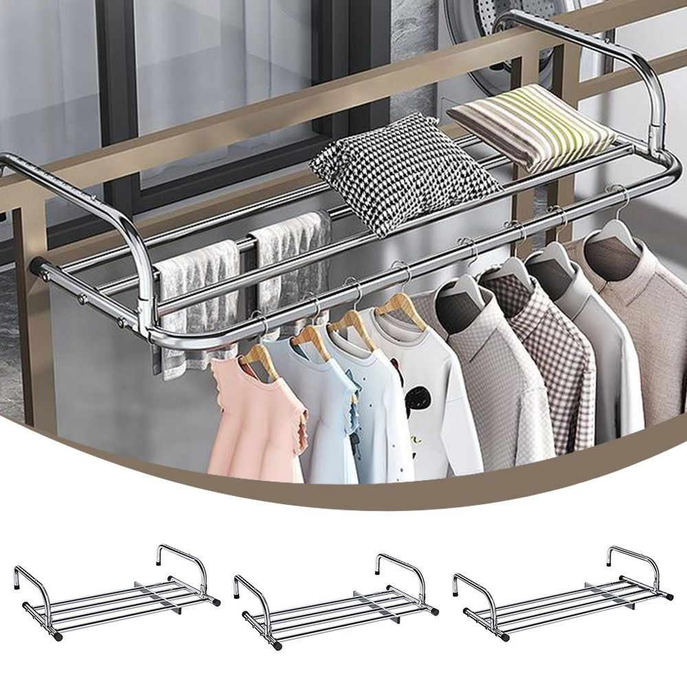 Coat Rack Standing - Schaalbare kledingdroogrek verstelbaar staand balkonhangrek 50-158cm