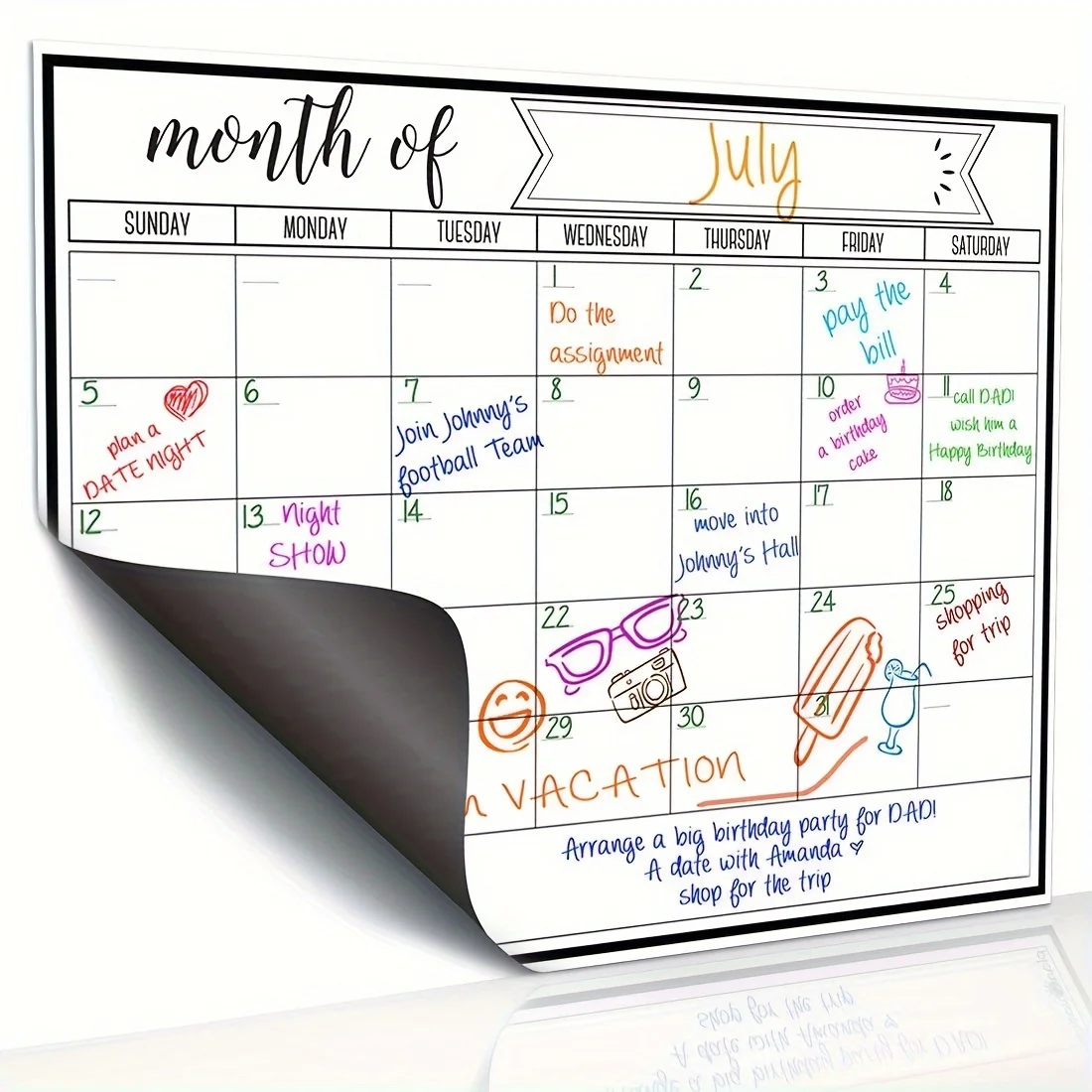 Magnetic Whiteboard Calendar - Magnetisch maandelijks kalender-whiteboard, herbruikbaar koelkastplanningsbord voor