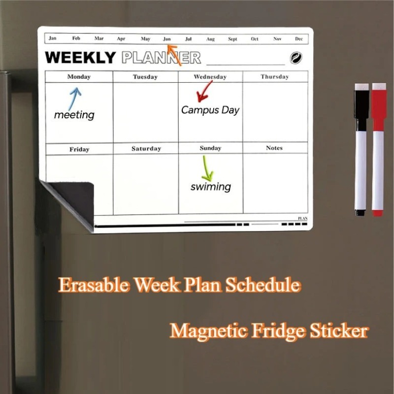 Magnetic Whiteboard Calendar - Uitwisbare weekplan Schema Kalender Zachte magnetische